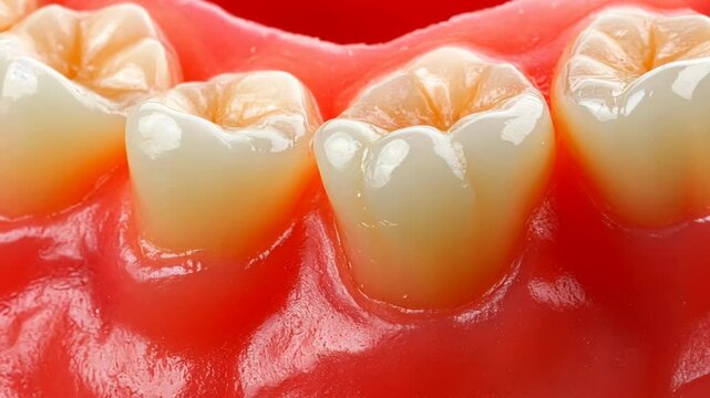 Close-up view of healthy human teeth and gums showcasing dental anatomy and structure in detail