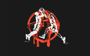 Abstract Basketball Illustration of Players in Action