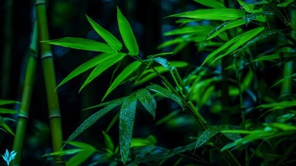 Obraz premium Serene Bamboo Forest Lush Green Leaves Tranquil Nature Scene