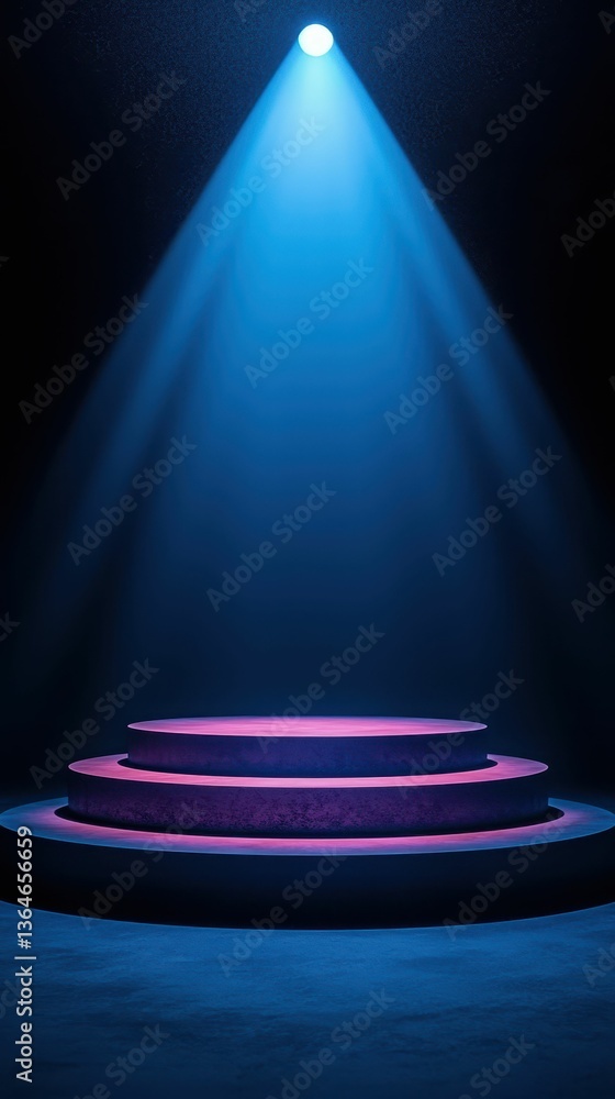 Poster dynamic empty stage with podium and spotlight effects