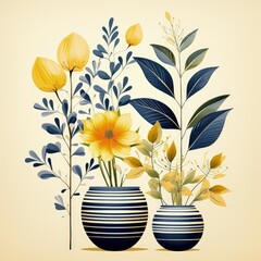 Modern Abstract Blue Plant Design with Delicate Linear Details