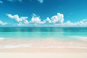 Fototapeta premium Clear turquoise water meets soft white sand on a sunny day at the beach