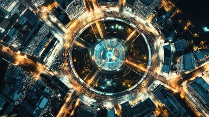 Fototapeta premium A smart city control center monitoring traffic and utilities, urban planning hub with digital maps and sensor networks, High-tech style