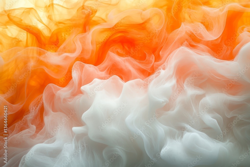 Poster Colorful swirling patterns of orange and white create an abstract scene in vibrant tones of fluid motion
