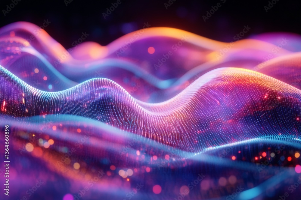 Leinwandbilder vivid waves of colorful light create an abstract visual display in a digital landscape