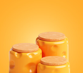 Cartoon Cheese Jars with Wooden Lids – 3D Illustration