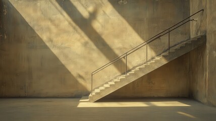 Obraz premium Sunlit Concrete Staircase in an Empty Building