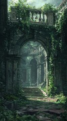 Obraz premium Enigmatic Crumbling Archway of a Derelict Manor Overgrown with Vines