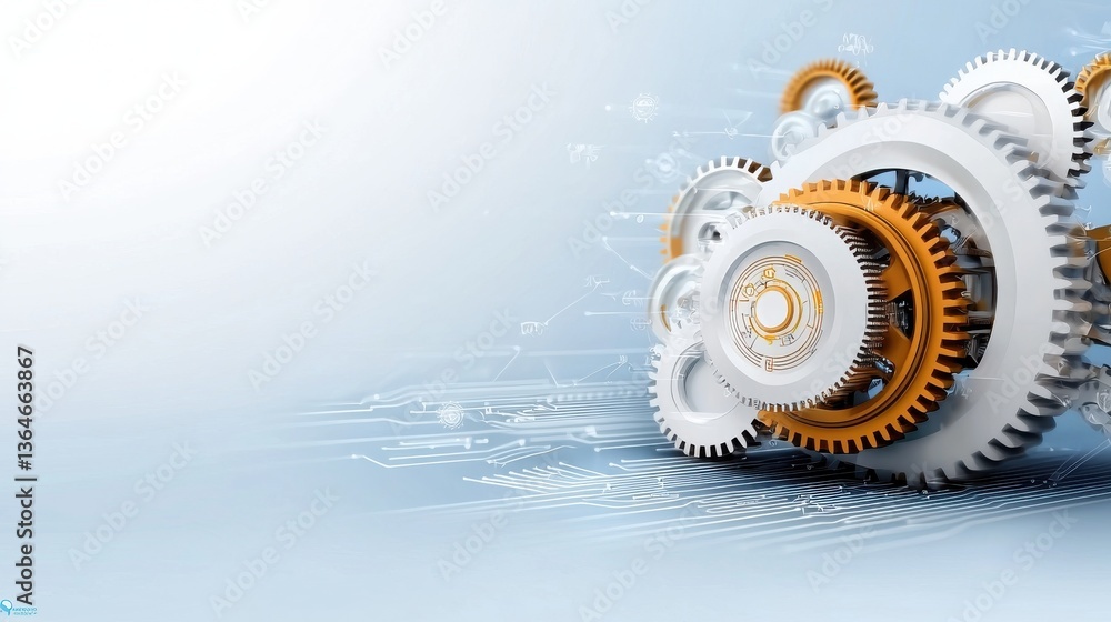 Poster closeup view of intricately designed industrial gears and cogwheels mechanism abstract background of