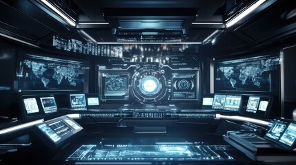 A smart home control center with digital interfaces, modern living room with futuristic smart devices, High-tech style