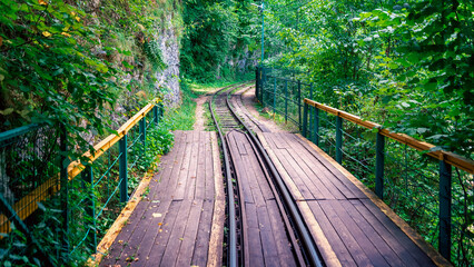 Obraz premium railway in jungle forest in thailand without people