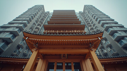 Fototapeta premium traditional japanese temple and high-rise apartment building