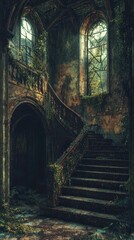 Fototapeta premium Crumbling Relic with Surreal Painterly Style in Abandoned Architecture