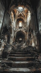 Fototapeta premium Crumbling Remnants of an Old Cathedral with Intricate Architecture