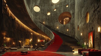 Modern Curved Staircase in Luxurious Concrete Interior