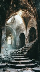 Naklejka premium Crumbling Sanctuary with Arches and Falling Stones in Ruins