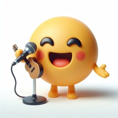 3d happy emoji as a singer on a white background