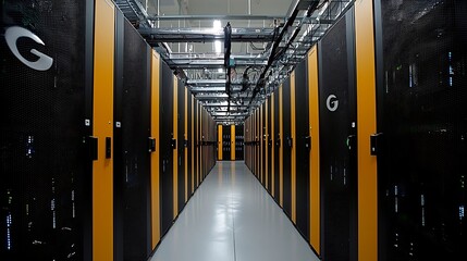 Modern Data Center Server Room Corridor