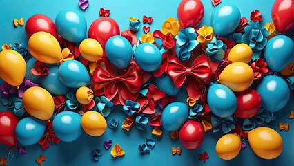Obraz premium A light blue background features three heart-shaped balloons: one blue, one light blue, and one white.