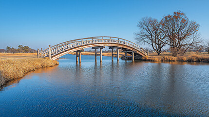 Obraz premium traditional japanese wooden bridge and contemporary cable bridge