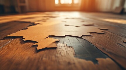 Naklejka premium A map-like cut-out piece of cardboard on a wooden floor