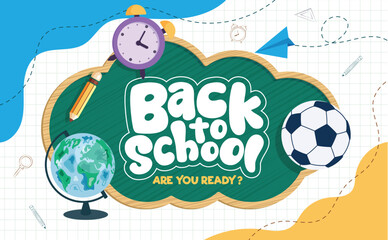 Back to school clipart template. School educational greeting clip art in chalkboard clouds shape concept for education banners vector illustration.
