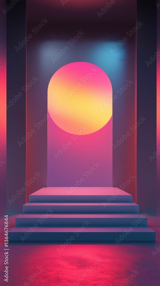 Aufkleber surreal empty stage with podium and colorful background lighting