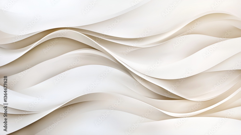 Poster elegant abstract background featuring smooth, flowing white curves with soft shadows and highlights.