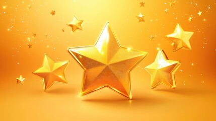 Obraz premium Vibrant shiny gold stars on a bright yellow background with sparkles