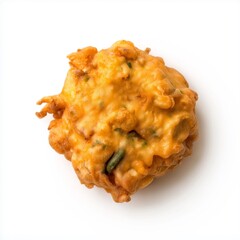 Single Potato Pakora on White Background, Top View