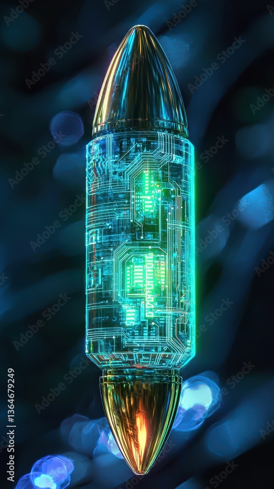 Poster futuristic bullet with circuit patterns and glowing elements