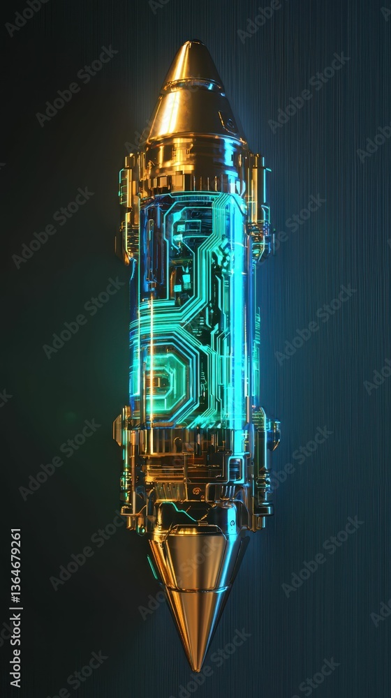 Poster Futuristic Bullet with Circuit Patterns and Glowing Elements