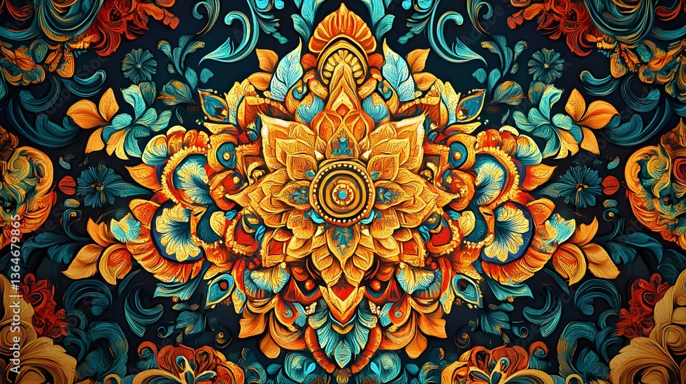 Poster colorful abstract design featuring intricate patterns and harmonious shades, ideal for artistic proj