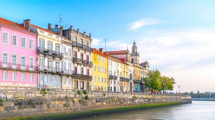 Fototapeta premium Colorful European Waterfront Buildings River Cityscape Architecture