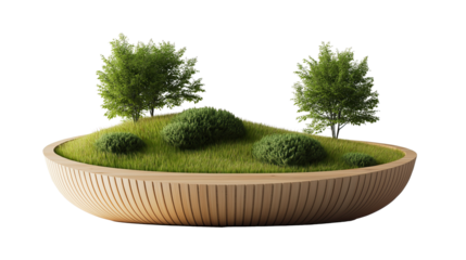 round bench with a tree in the middle on transparent background 