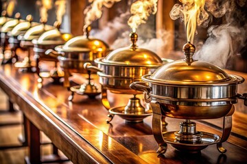 Macro Shot of Chafing Dishes on a Table at a Buffet