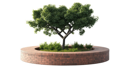 round bench with a tree in the middle on transparent background 