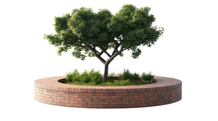 round bench with a tree in the middle on transparent background 