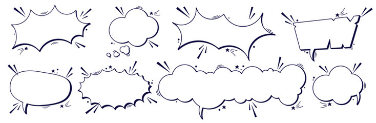 Black and white empty Speech bubbles pack with eight clouds.