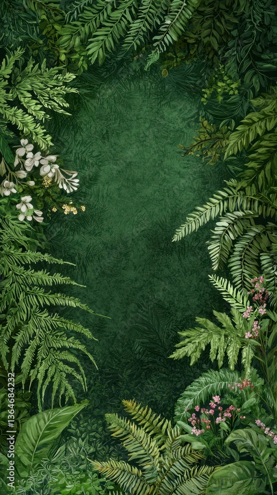 Poster lush greenery in pristine forest setting with natural elements