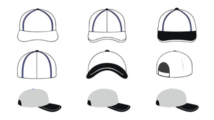 Set off Baseball Cap Trucker Hat Snap Back Beanie Tech Pack Streetwear Dad Hat Vector