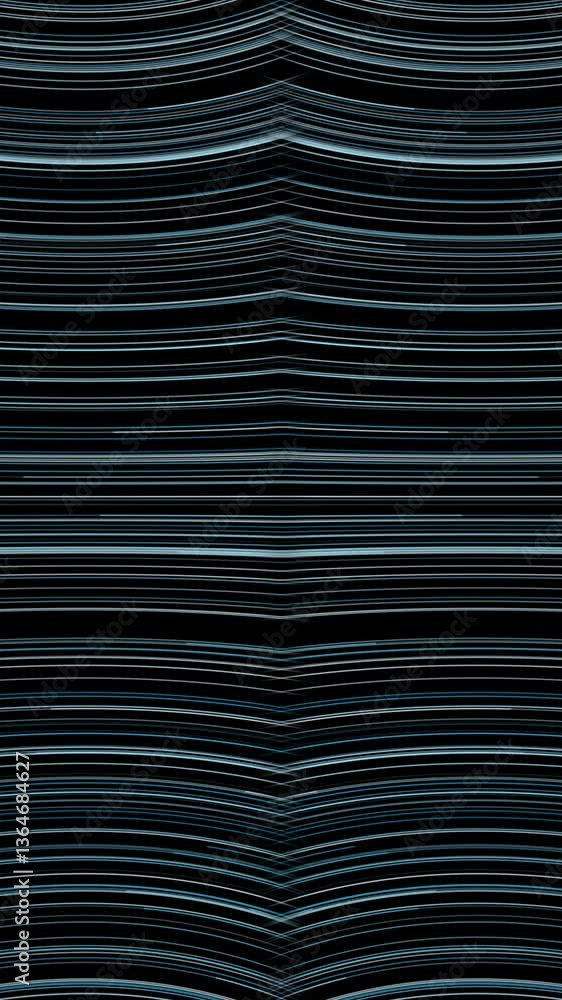 Poster looped abstract curved lines pattern vertical motion on black background.
