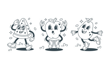 Fruits Characters Set Doodle Illustration