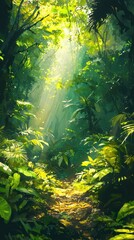 Obraz premium Vibrant Sun-Kissed Greenery in Lush Forest Pathway