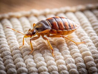 Fototapeta premium Minimalist Macro: Bed Bug on Mattress Seam - High-Resolution Stock Photo