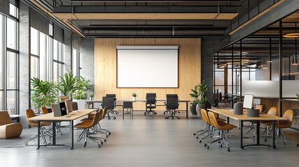Blank Poster Mockup on a White Wall in a Modern Office Space