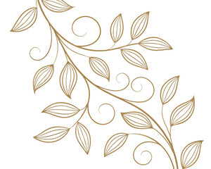 Elegant Gold Botanical Line Art Illustration of Leaves and Branches.