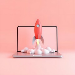 Digital Startup Rocket 3D Illustration