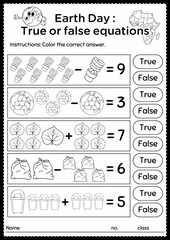 Make math fun with this Earth Day-themed True or False Equations worksheet! Kids practice addition & subtraction while learning about the environment. Perfect for kindergarten & early learners!