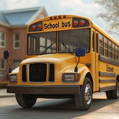 A Bright Yellow School Bus in Front of a School on Graduation Day, Marking the Final Chapter of Students' Educational Journey